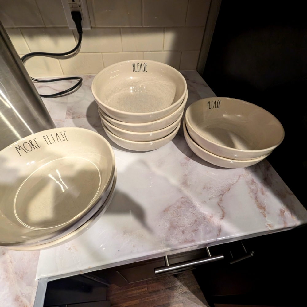 Rae Dunn Magenta Farmhouse Collection Serving Bowls Set of Eight(8)